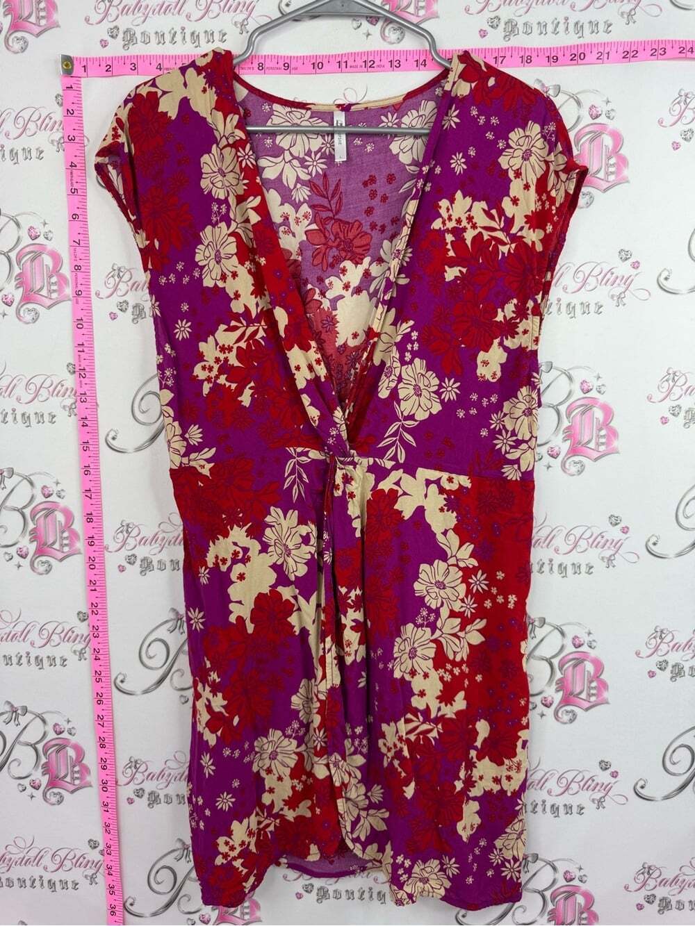 Cupshe mini dress or shirt Purple Red Floral Tie-Front Short Sleeve Top